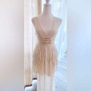 NEW! ( no tags) White,  party ready fringed bandage / body-con maxi dress size S